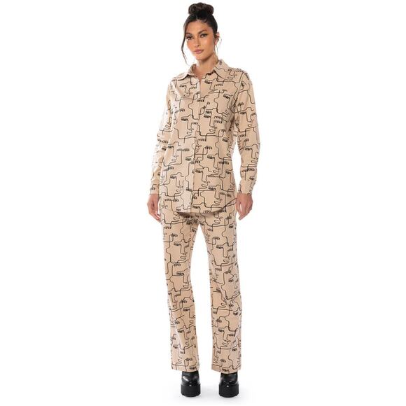 Akira Society Button Up Shirt And Drawstring Pants Women Small Artsy Linen Blend - Picture 2 of 16